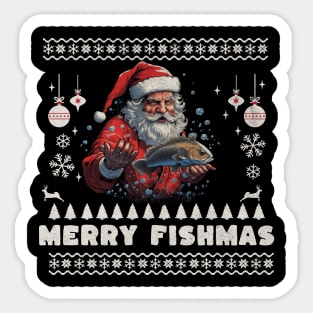 Merry Fishmas Santa Fishing Ugly Christmas Sweater Sticker